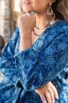 Womens, Kora blouse, full sleeve, 100% cotton, hand block print. In natural Indigo Lila print.