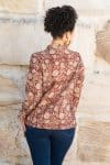 Womens, Tilbra Jacket, long sleeve, 100% cotton corduroy, hand block print. In natural Rustic Red Jivana print.
