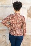 Womens, Tilbra Jacket, long sleeve, 100% cotton corduroy, hand block print. In natural Rustic Red Jivana print.