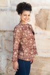 Womens, Tilbra Jacket, long sleeve, 100% cotton corduroy, hand block print. In natural Rustic Red Jivana print.