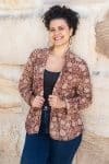 Womens, Tilbra Jacket, long sleeve, 100% cotton corduroy, hand block print. In natural Rustic Red Jivana print.