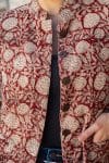 Womens, Tilbra Jacket, long sleeve, 100% cotton corduroy, hand block print. In natural Rustic Red Jivana print.