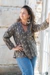 Womens, Kora blouse, full sleeve, 100% cotton, hand block print. In natural Kassis Raga print.