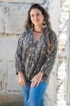 Womens, Kora blouse, full sleeve, 100% cotton, hand block print. In natural Kassis Raga print.