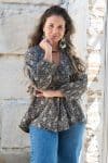 Womens, Kora blouse, full sleeve, 100% cotton, hand block print. In natural Kassis Raga print.