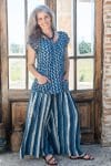 Womens, Sundra blouse, cap sleeves, & Apanna Pants, 100% cotton, hand block print. In Indigo Zari & Indigo Paint