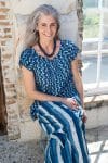 Womens, Sundra blouse, cap sleeves, & Apanna Pants, 100% cotton, hand block print. In Indigo Zari & Indigo Paint