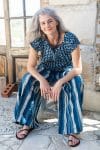 Womens, Sundra blouse, cap sleeves, & Apanna Pants, 100% cotton, hand block print. In Indigo Zari & Indigo Paint