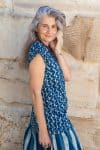 Womens, Sundra blouse, cap sleeves, 100% cotton, hand block print. In Indigo Zari
