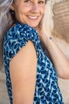 Womens, Sundra blouse, cap sleeves, 100% cotton, hand block print. In Indigo Zari