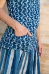 Womens, Sundra blouse, cap sleeves, & Apanna Pants, 100% cotton, hand block print. In Indigo Zari & Indigo Paint