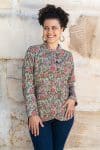 Womens, Tilbra Jacket, long sleeve, 100% cotton corduroy, hand block print. In green & pink, Birds of Paradise print