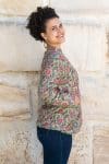 Womens, Tilbra Jacket, long sleeve, 100% cotton corduroy, hand block print. In green & pink, Birds of Paradise print
