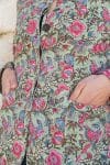Womens, Tilbra Jacket, long sleeve, 100% cotton corduroy, hand block print. In green & pink, Birds of Paradise print