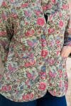 Womens, Tilbra Jacket, long sleeve, 100% cotton corduroy, hand block print. In green & pink, Birds of Paradise print