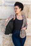 Womens, Tilbra Jacket, long sleeve, 100% cotton corduroy, hand block print. In green & pink, Birds of Paradise print