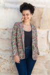 Womens, Tilbra Jacket, long sleeve, 100% cotton corduroy, hand block print. In green & pink, Birds of Paradise print