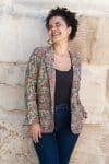 Womens, Tilbra Jacket, long sleeve, 100% cotton corduroy, hand block print. In green & pink, Birds of Paradise print