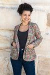 Womens, Tilbra Jacket, long sleeve, 100% cotton corduroy, hand block print. In green & pink, Birds of Paradise print