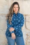 Womens, Tilbra Jacket, long sleeve, 100% cotton corduroy, hand block print. In natural Indigo Lila