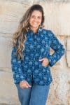 Womens, Tilbra Jacket, long sleeve, 100% cotton corduroy, hand block print. In natural Indigo Lila