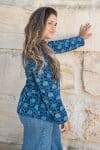 Womens, Tilbra Jacket, long sleeve, 100% cotton corduroy, hand block print. In natural Indigo Lila