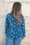 Womens, Tilbra Jacket, long sleeve, 100% cotton corduroy, hand block print. In natural Indigo Lila