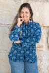 Womens, Tilbra Jacket, long sleeve, 100% cotton corduroy, hand block print. In natural Indigo Lila