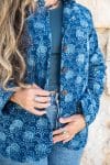 Womens, Tilbra Jacket, long sleeve, 100% cotton corduroy, hand block print. In natural Indigo Lila