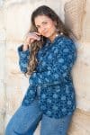 Womens, Tilbra Jacket, long sleeve, 100% cotton corduroy, hand block print. In natural Indigo Lila