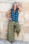 Womens, Tagai blouse, sleeveless, & Apanna Pants, 100% cotton, hand block print, in Indigo Crow & Edentree