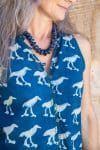 Womens, Tagai blouse, sleeveless, hand stitched seams, edges and hems, in natural Indigo Crow print