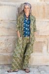 Womens, Shimla Coat, 7/8 sleeve, 100% cotton, hand block print. In vibrant green Edentree