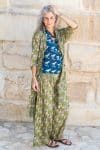 Womens, Shimla Coat, 7/8 sleeve, 100% cotton, hand block print. In vibrant green Edentree