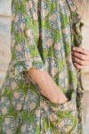 Womens, Shimla Coat, 7/8 sleeve, 100% cotton, hand block print. In vibrant green Edentree