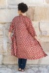 Womens, Shimla Coat, 7/8 sleeve, 100% cotton, hand block print. In rustic red - Kalika print