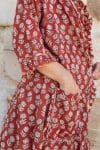 Womens, Shimla Coat, 7/8 sleeve, 100% cotton, hand block print. In rustic red - Kalika print