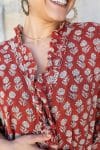 Womens, Shimla Coat, 7/8 sleeve, 100% cotton, hand block print. In rustic red - Kalika print