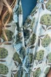 Womens, Shimla Coat, 7/8 sleeve, 100% cotton, hand block print. In natural green and blue - Naspal Figaris print