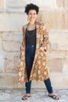 Womens, Tula Coat, full sleeve, 100% cotton, hand block print. In copper brown - Masala print
