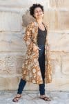 Womens, Tula Coat, full sleeve, 100% cotton, hand block print. In copper brown - Masala print