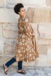 Womens, Tula Coat, full sleeve, 100% cotton, hand block print. In copper brown - Masala print