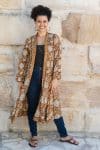 Womens, Tula Coat, full sleeve, 100% cotton, hand block print. In copper brown - Masala print