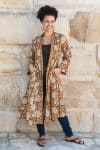Womens, Tula Coat, full sleeve, 100% cotton, hand block print. In copper brown - Masala print