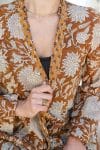 Womens, Tula Coat, full sleeve, 100% cotton, hand block print. In copper brown - Masala print