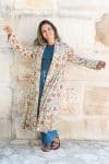 Womens, Tula Coat, full sleeve, 100% cotton, hand block print. In sepia floral - Rumi print.