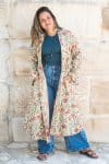 Womens, Tula Coat, full sleeve, 100% cotton, hand block print. In sepia floral - Rumi print.