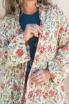 Womens, Tula Coat, full sleeve, 100% cotton, hand block print. In sepia floral - Rumi print.