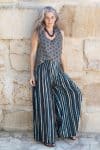 Womens, Lola blouse, sleevesless, & Apanna Pants, 100% cotton, hand block print. In Dandelion & Indigo Terra print