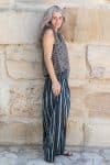 Womens, Lola blouse, sleevesless, & Apanna Pants, 100% cotton, hand block print. In Dandelion & Indigo Terra print
